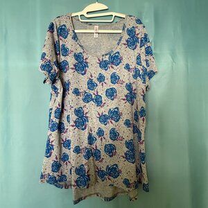 LulaRoe Classic T Gray Blue Floral Top 2X